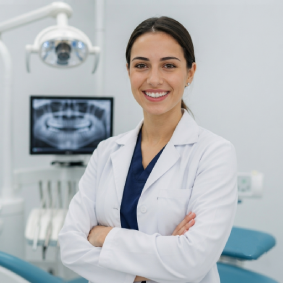Odontóloga especialista en consultorio moderno de Azul Dent.